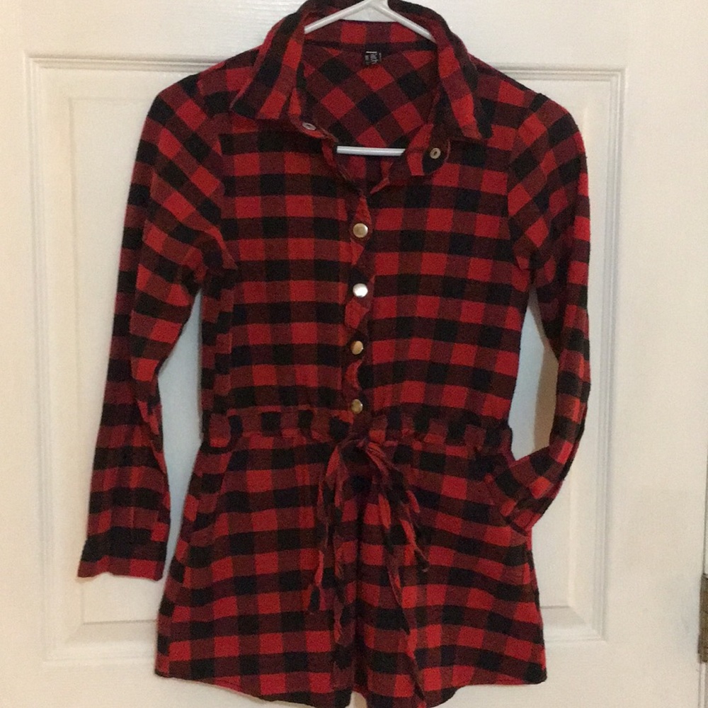 Feminine Drawstring Waisted Buffalo Plaid Flannel